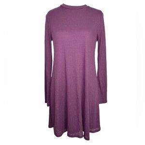 Sawyer Tunic Sweater Lined Ribbed Stretch Purple Mini Dress